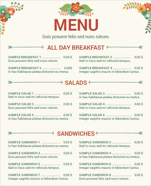 restaurant menu pdf